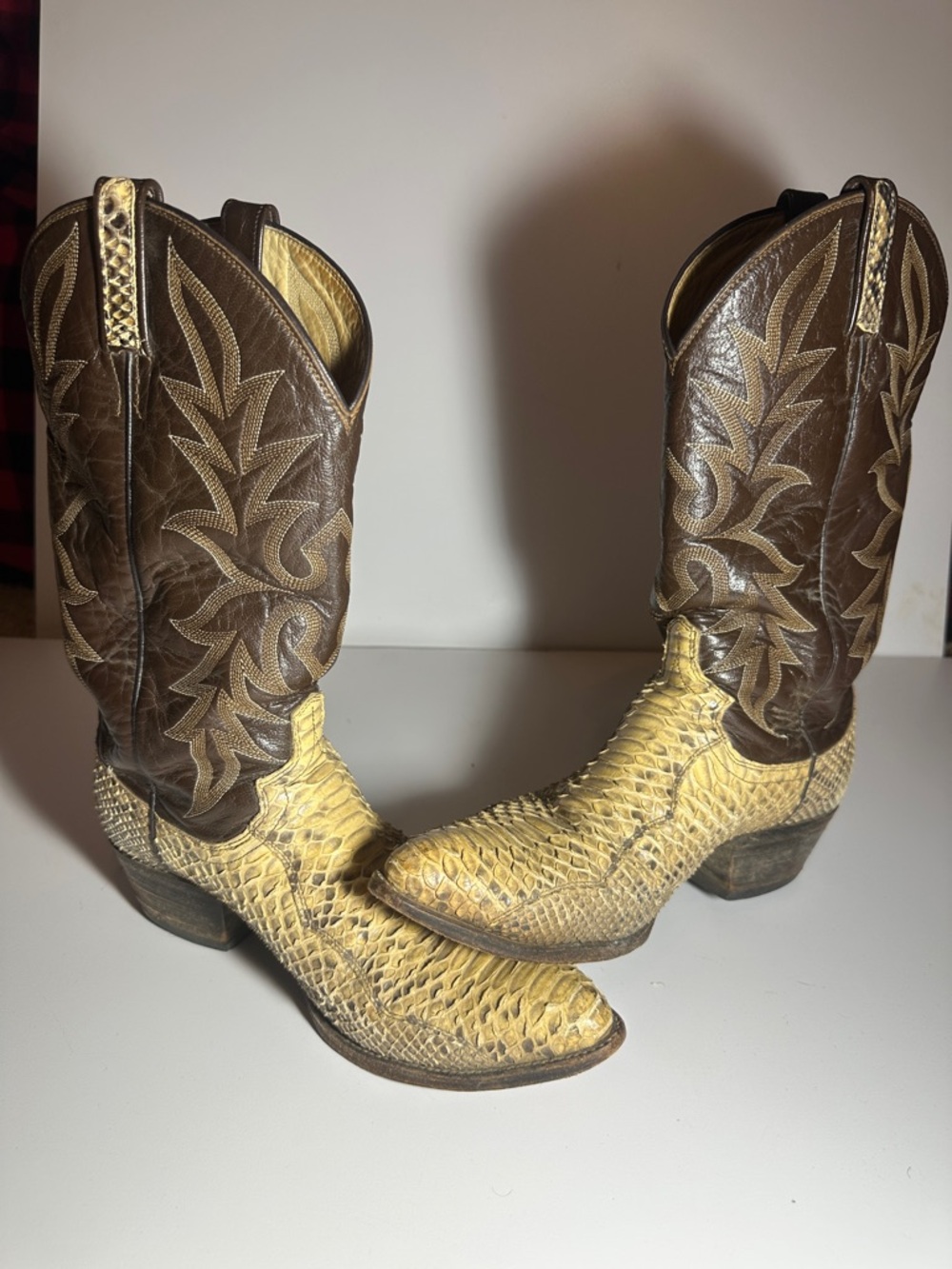Snake Skin Western Cowboy Boots in Brown and Yellow